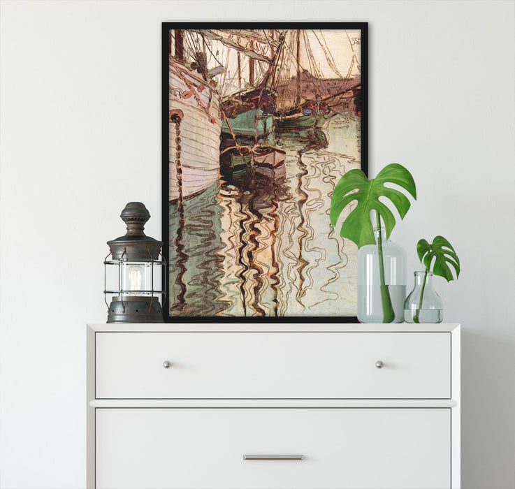 Egon Schiele - Segelschiffe im wellenbewegtem Wasser, Poster mit Bilderrahmen