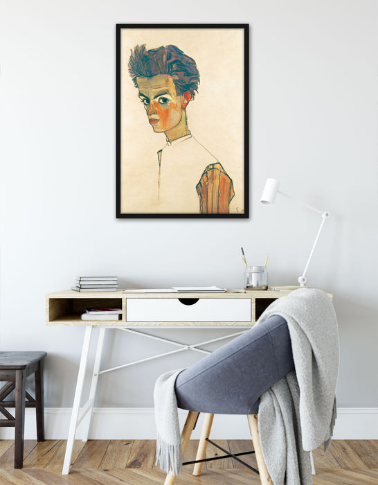 Egon Schiele - Selbstportrait , Poster mit Bilderrahmen