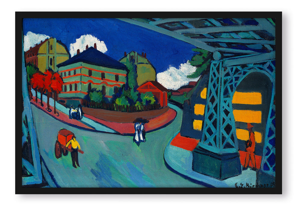Pixxprint Ernst Ludwig Kirchner - Eisenbahnüberführung Löbtauer, Poster mit Bilderrahmen
