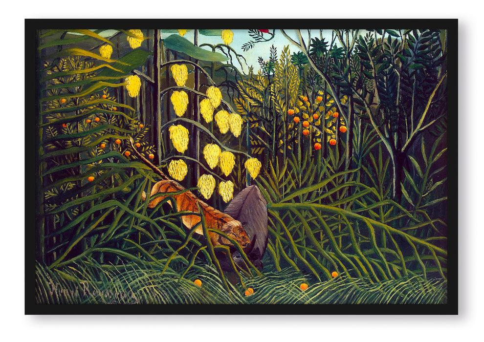 Henri Rousseau - Kampf zwischen Tiger und Büffel, Poster mit Bilderrahmen