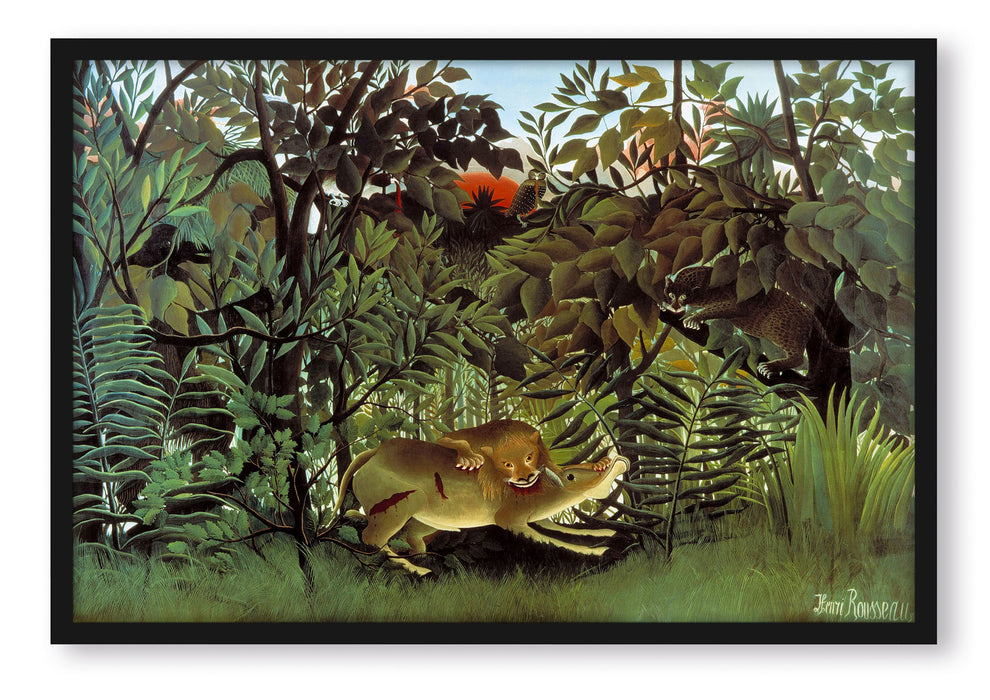 Henri Rousseau - Hungriger Löwe, Poster mit Bilderrahmen