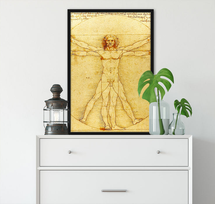 Leonardo da Vinci - Vitruvianischer Mensch, Poster mit Bilderrahmen