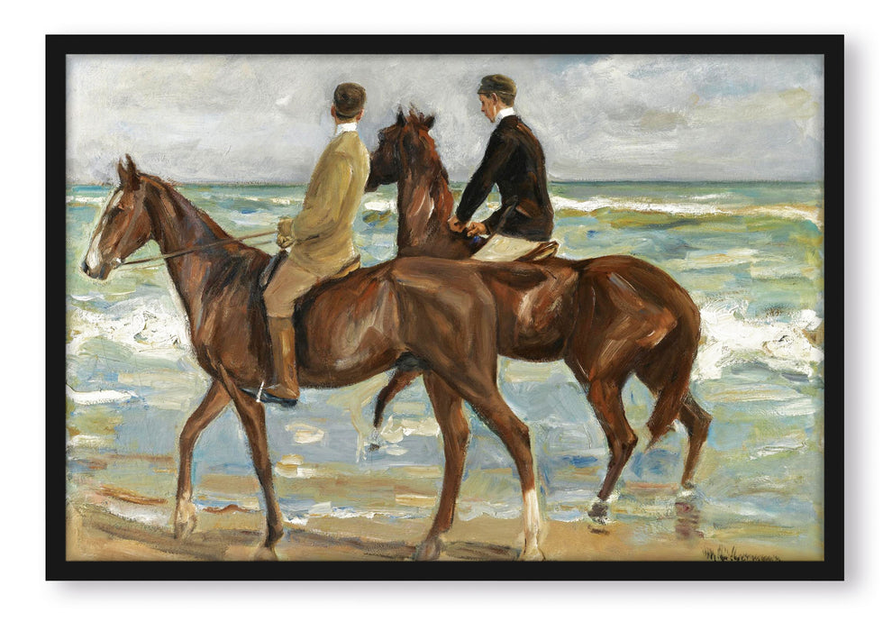 Pixxprint Max Liebermann - Zwei Reiter am Strand , Poster mit Bilderrahmen