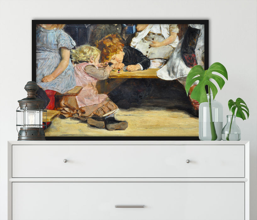 Max Liebermann - Kleinkinderschule in Amsterdam , Poster mit Bilderrahmen