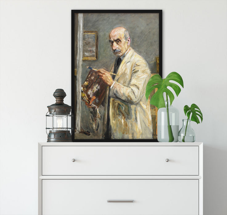 Max Liebermann - Selbstportrait mit Pinsel , Poster mit Bilderrahmen