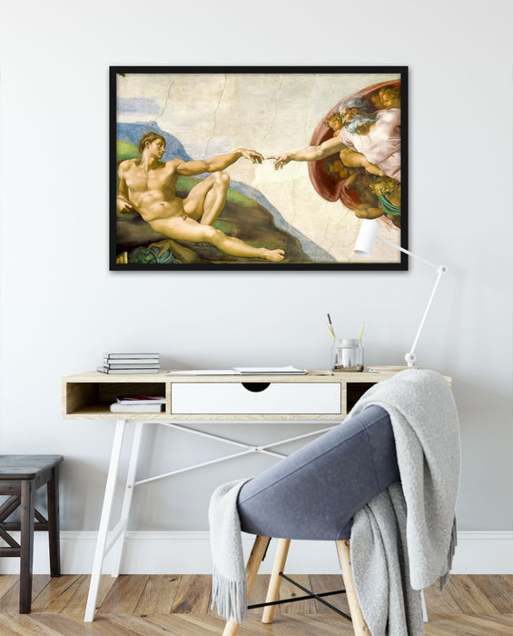 Michelangelo - Die Erschaffung Adams, Poster mit Bilderrahmen
