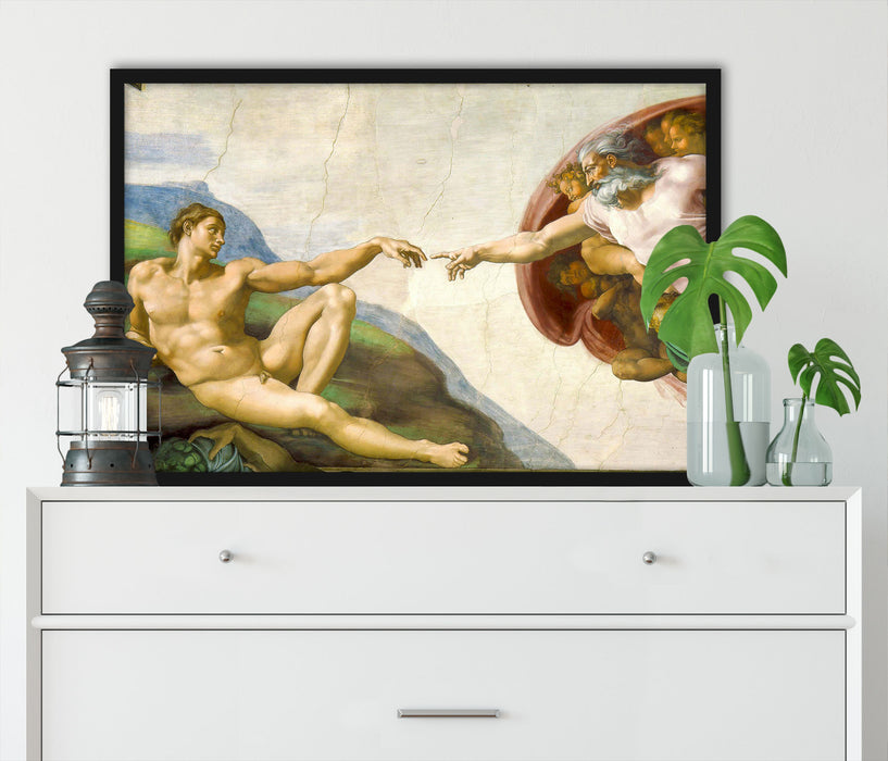 Michelangelo - Die Erschaffung Adams, Poster mit Bilderrahmen