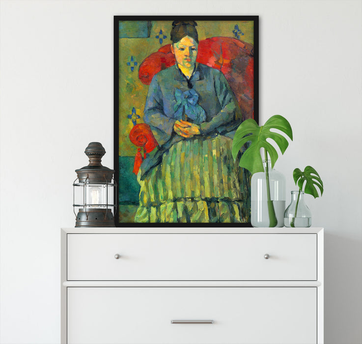 Paul Cézanne - Porträt der Mme Cézanne in rotem Lehnst, Poster mit Bilderrahmen