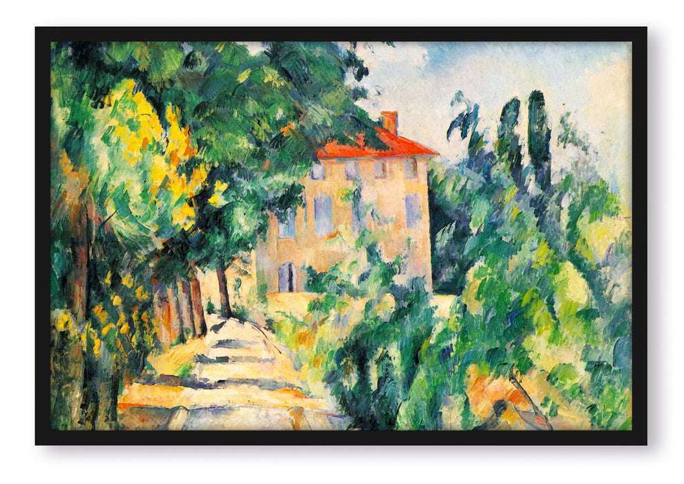 Paul Cézanne - Haus mit rotem Dach , Poster mit Bilderrahmen