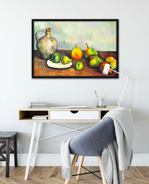 Paul Cézanne - Stillleben Krug und Früchte  , Poster mit Bilderrahmen