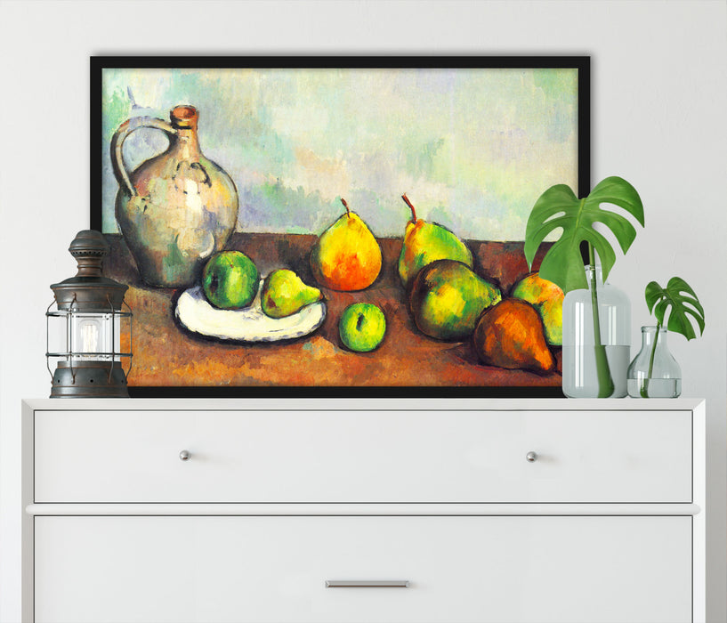 Paul Cézanne - Stillleben Krug und Früchte  , Poster mit Bilderrahmen