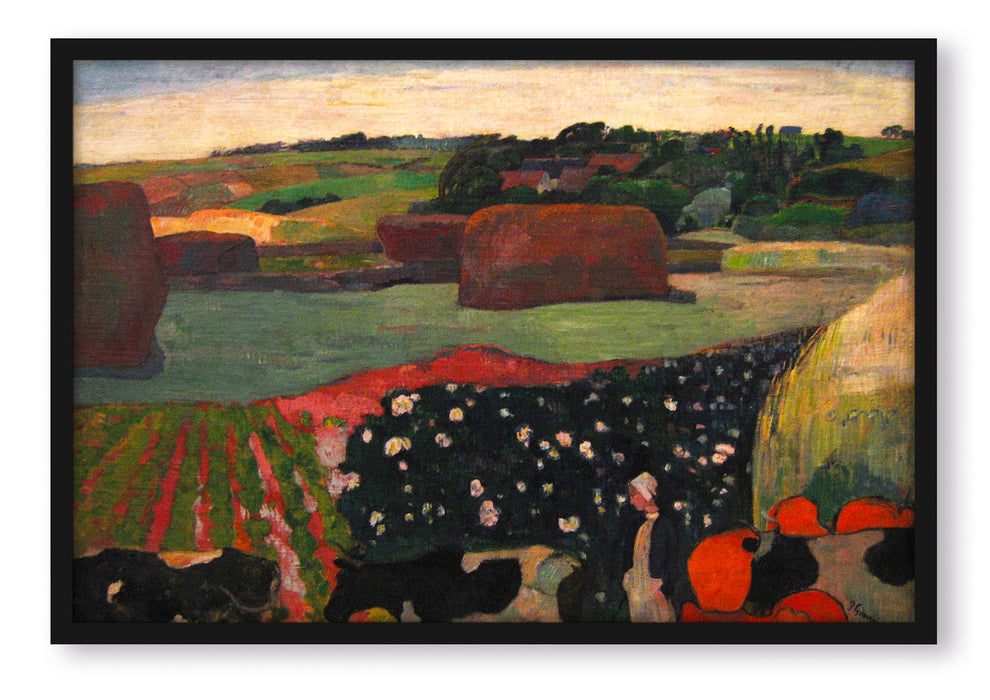 Pixxprint Paul Gauguin - Heuhaufen in der Bretagne, Poster mit Bilderrahmen