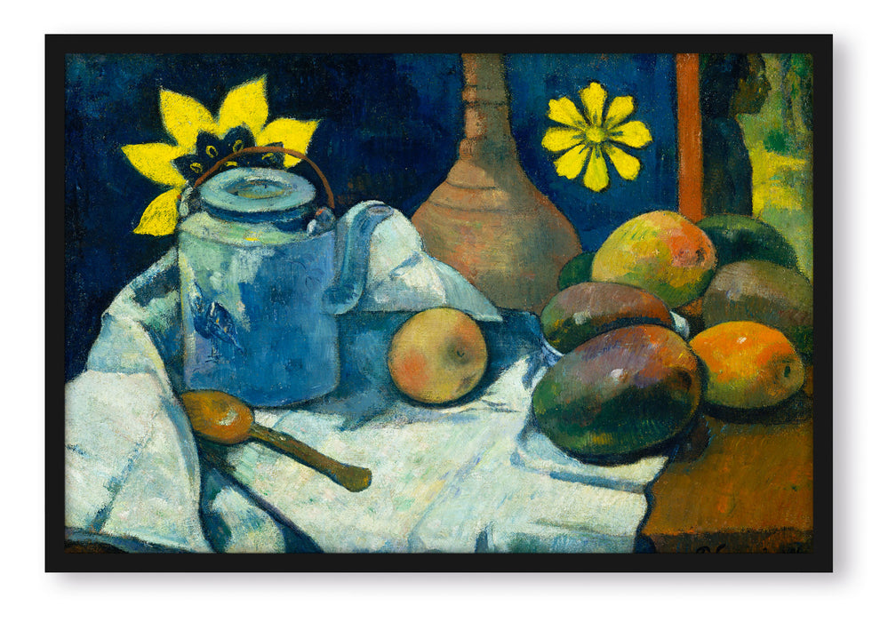 Pixxprint Paul Gauguin - Stillleben mit Tee-Kanne und Früchten , Poster mit Bilderrahmen