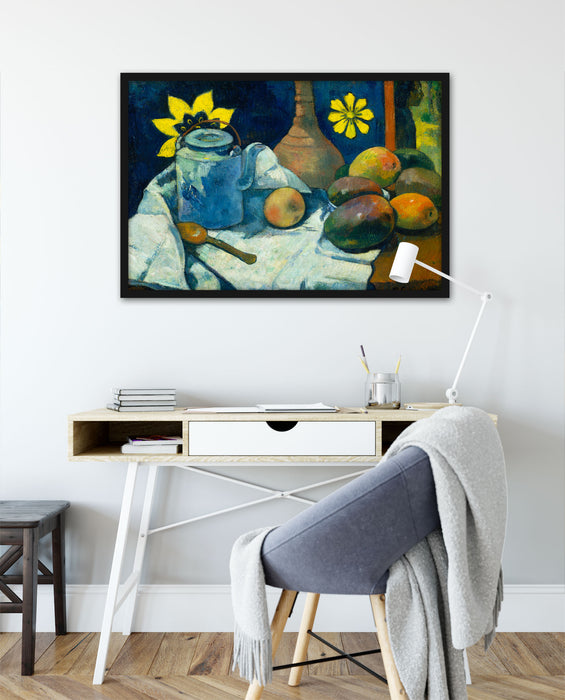 Paul Gauguin - Stillleben mit Tee-Kanne und Früchten , Poster mit Bilderrahmen