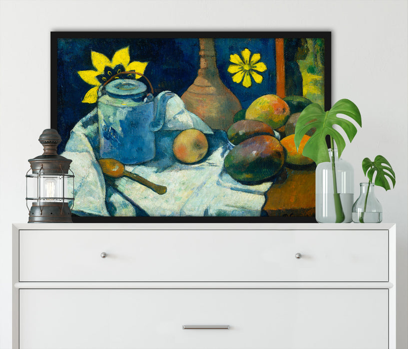 Paul Gauguin - Stillleben mit Tee-Kanne und Früchten , Poster mit Bilderrahmen