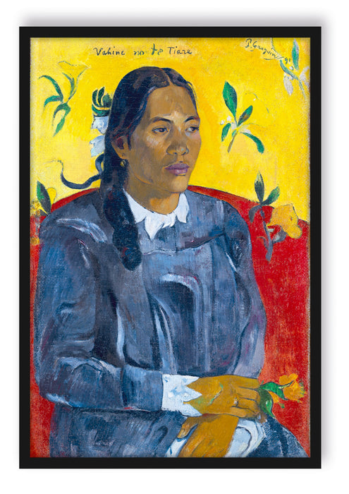 Paul Gauguin - Frau mit Blume , Poster mit Bilderrahmen