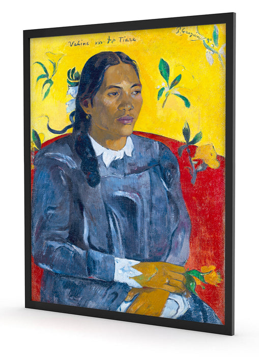 Paul Gauguin - Frau mit Blume , Poster mit Bilderrahmen