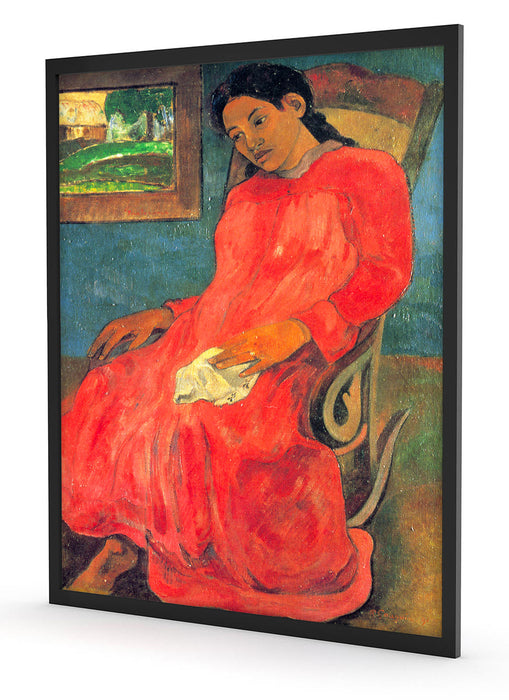 Paul Gauguin - Frau im rotem Kleid , Poster mit Bilderrahmen