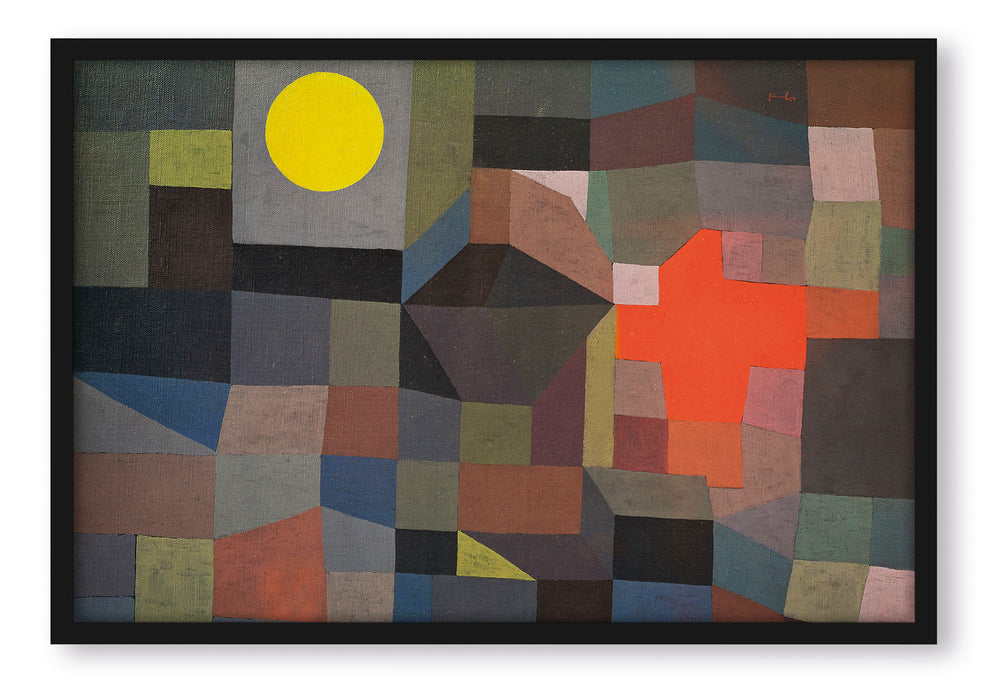 Pixxprint Paul Klee - Feuer bei Vollmond , Poster mit Bilderrahmen