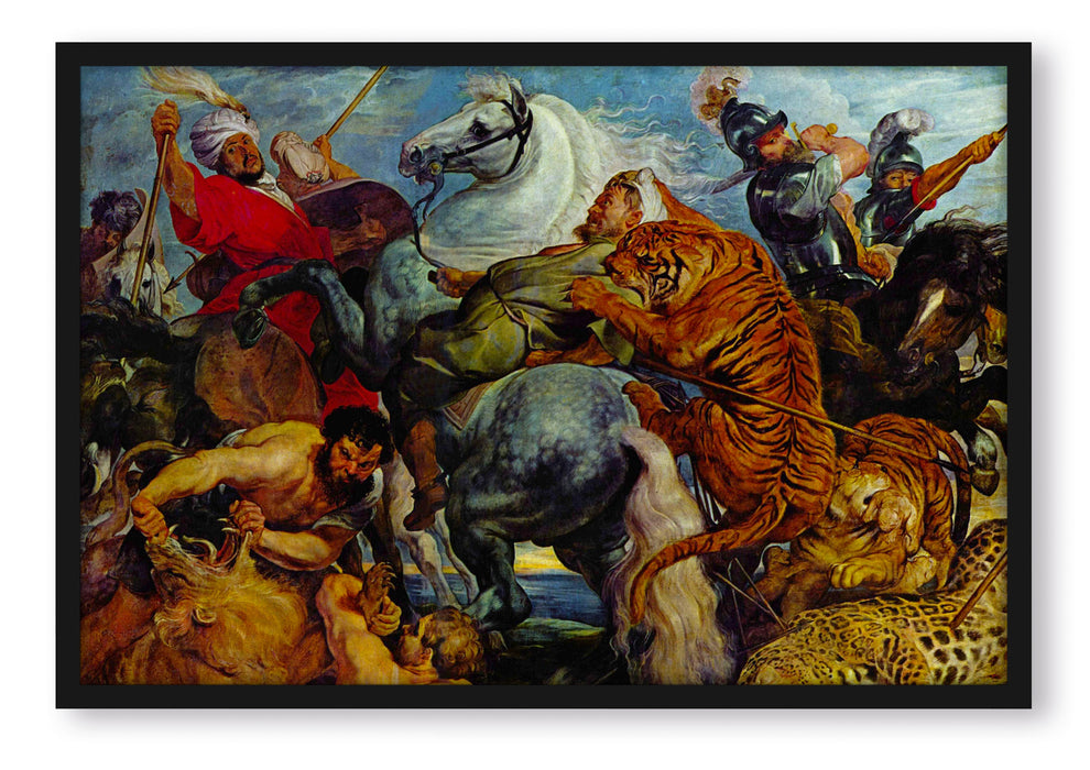 Pixxprint Peter Paul Rubens - Tiger- und Löwenjagd , Poster mit Bilderrahmen