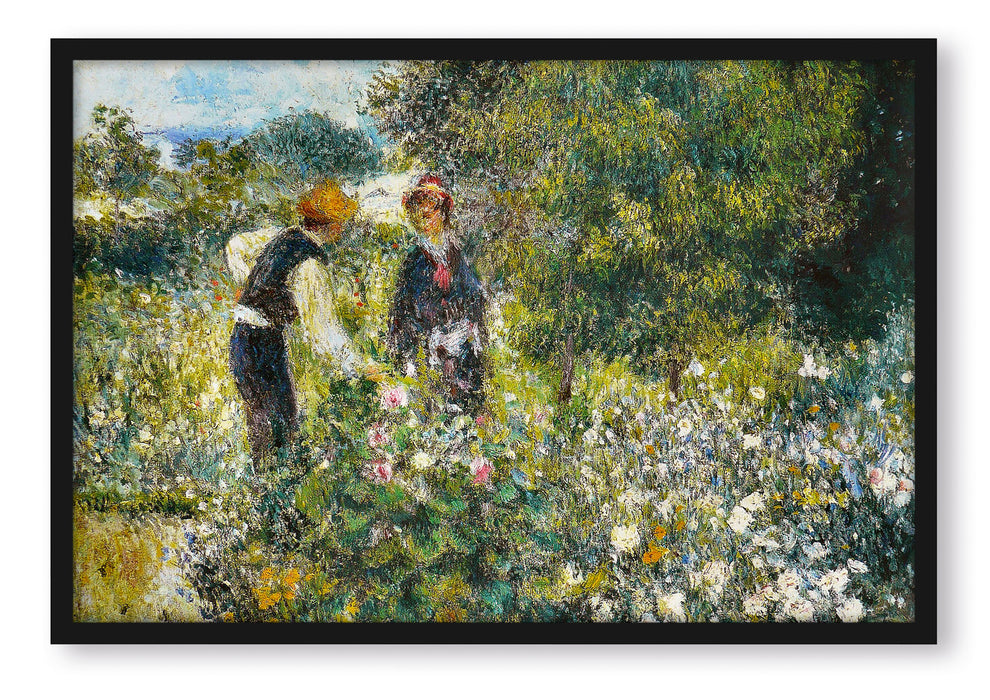 Pierre-Auguste Renoir - Blumen pflücken , Poster mit Bilderrahmen