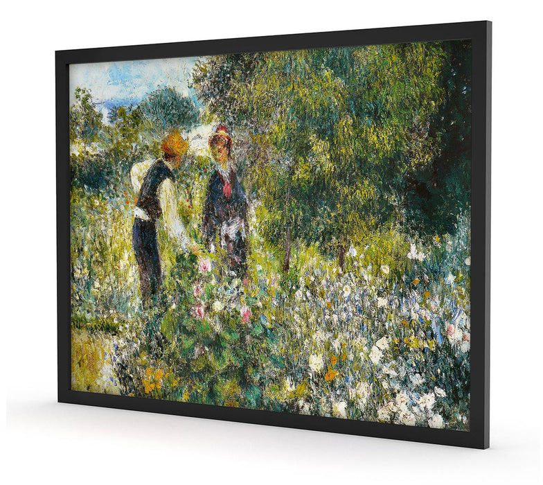 Pierre-Auguste Renoir - Blumen pflücken , Poster mit Bilderrahmen