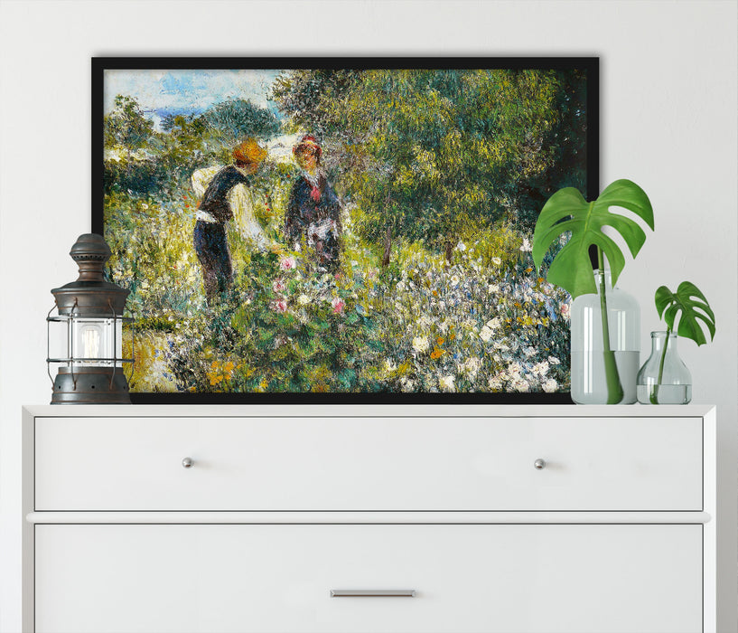 Pierre-Auguste Renoir - Blumen pflücken , Poster mit Bilderrahmen