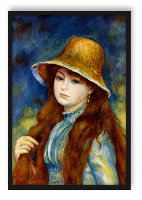 Pierre-Auguste Renoir - Mädchen mit Strohhut , Poster mit Bilderrahmen