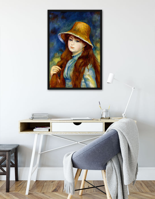 Pierre-Auguste Renoir - Mädchen mit Strohhut , Poster mit Bilderrahmen
