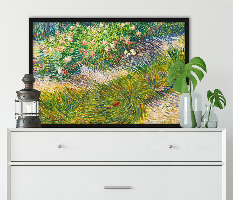 Vincent Van Gogh - Gras und Schmetterlinge , Poster mit Bilderrahmen