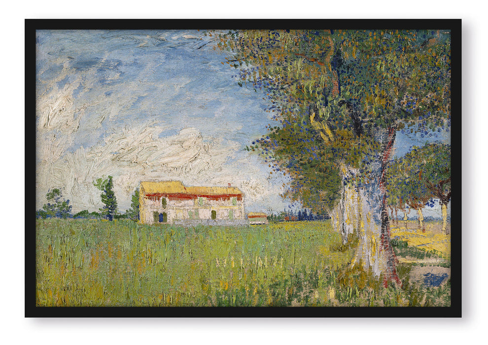 Pixxprint Vincent Van Gogh - Bauernhaus im Weizenfeld , Poster mit Bilderrahmen