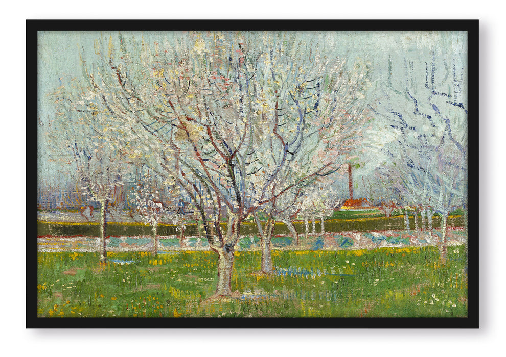 Pixxprint Vincent Van Gogh - Blühender Obstgarten Pflaumenbaum , Poster mit Bilderrahmen