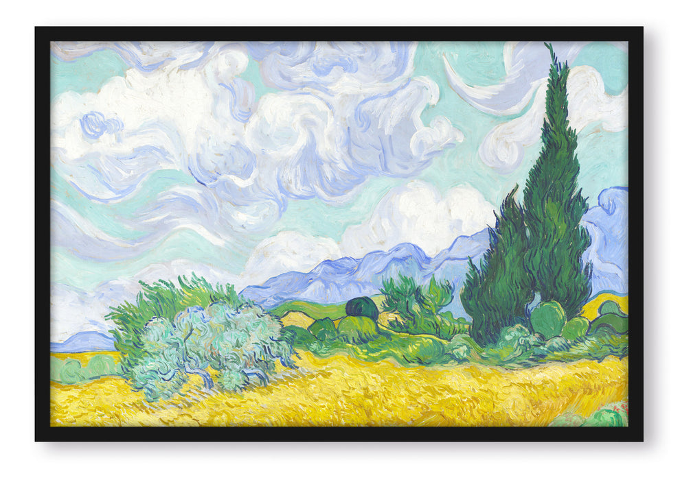 Vincent Van Gogh - Weizenfeld mit Zypressen , Poster mit Bilderrahmen
