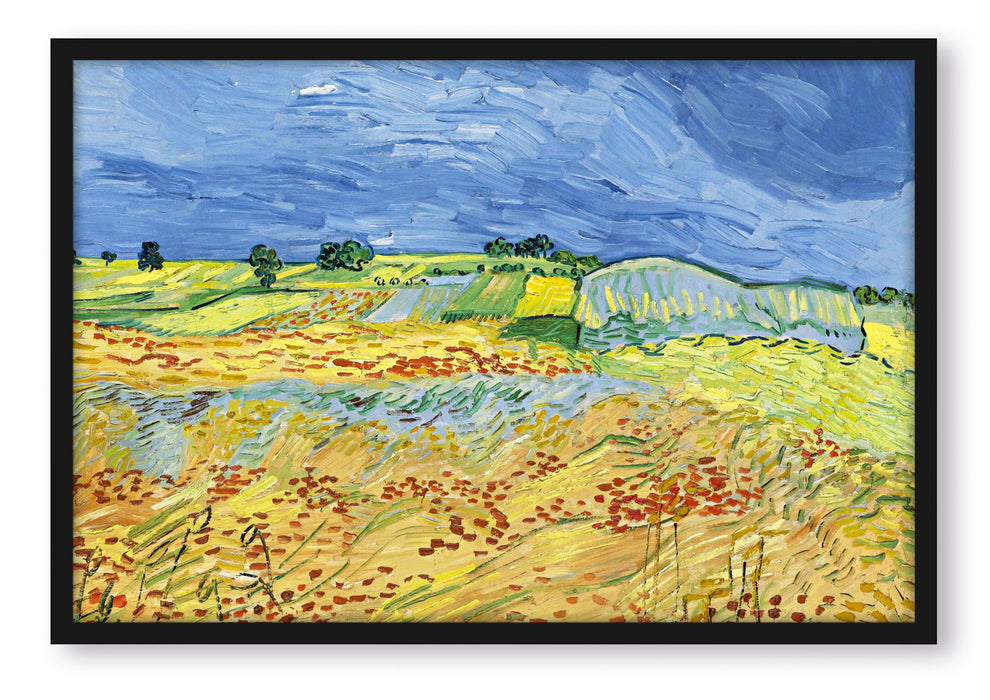 Pixxprint Vincent Van Gogh - Weizenfeld mit stürmischem Himmel , Poster mit Bilderrahmen