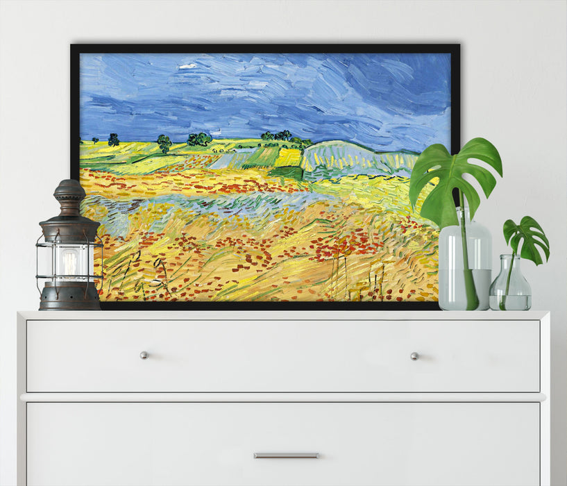 Vincent Van Gogh - Weizenfeld mit stürmischem Himmel , Poster mit Bilderrahmen