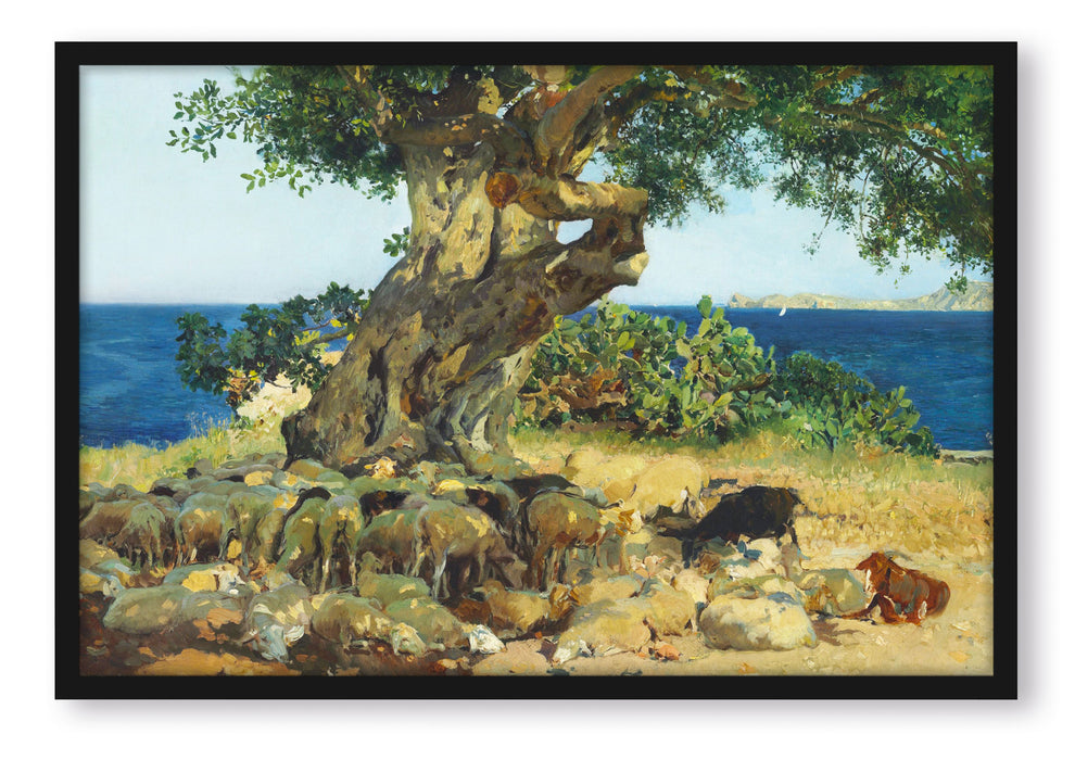 Pixxprint Joaquín Sorolla - Johannisbrotbaum Algarrobo, Poster mit Bilderrahmen