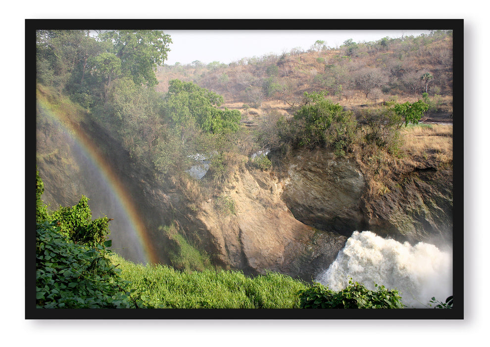 Regenbogen über Wasserfall, Poster mit Bilderrahmen