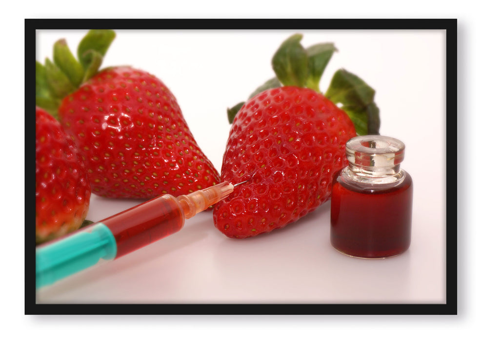 Pixxprint Erdbeeren mit Lebensmittelfarbe, Poster mit Bilderrahmen