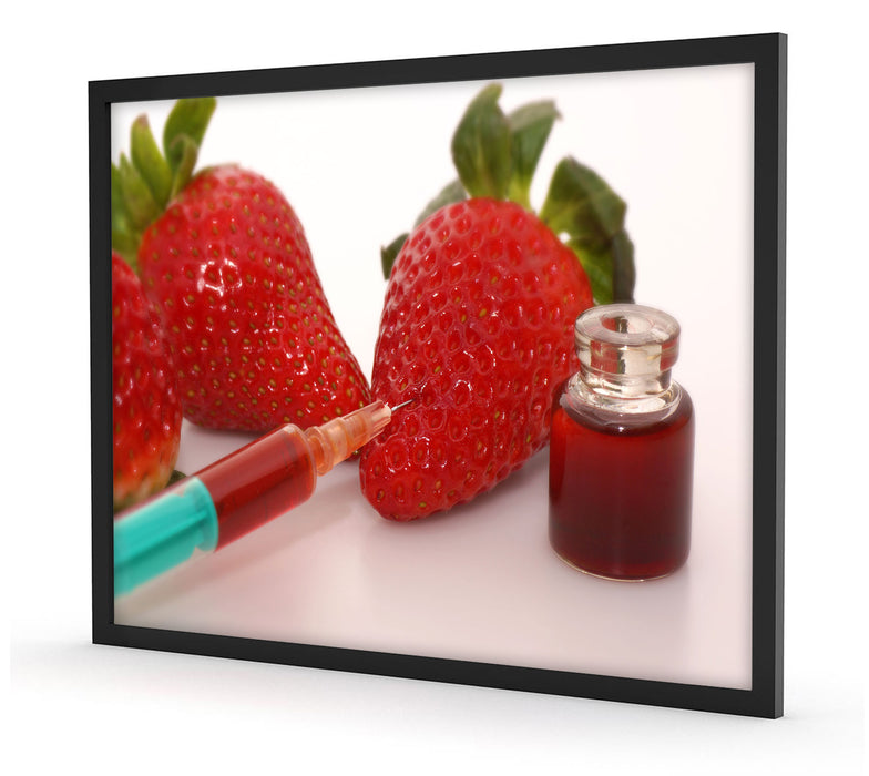 Erdbeeren mit Lebensmittelfarbe, Poster mit Bilderrahmen