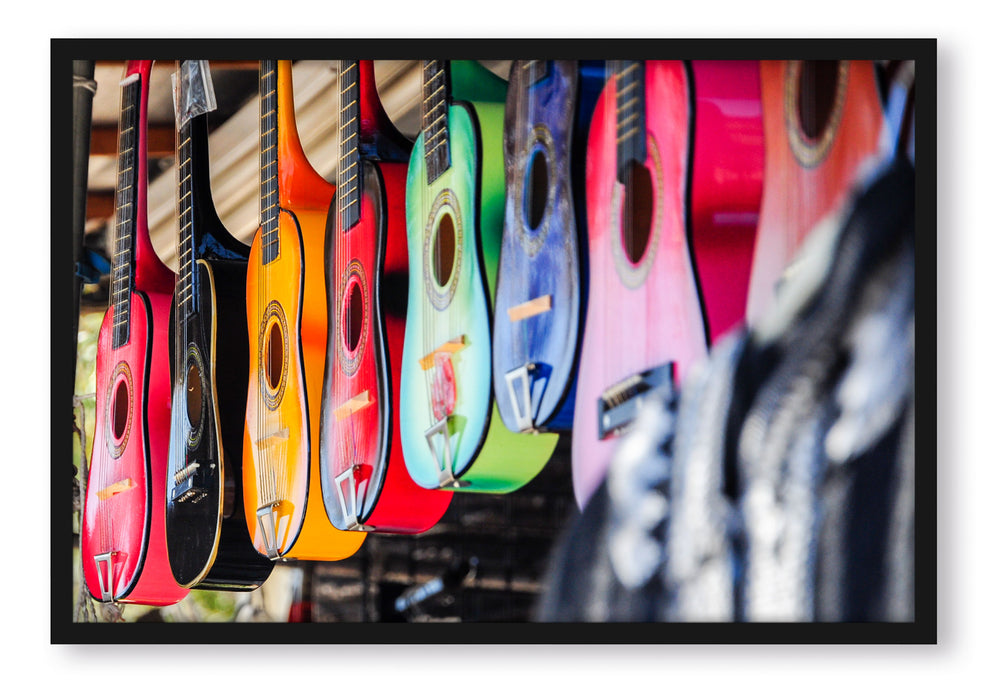 Pixxprint bunte Gitarren, Poster mit Bilderrahmen