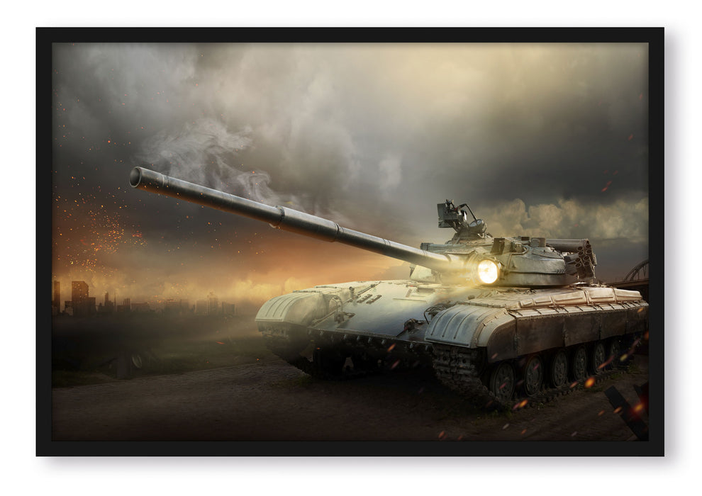 Pixxprint Panzer im Nebel, Poster mit Bilderrahmen