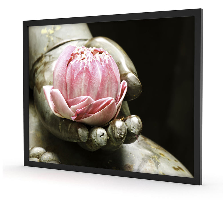 Lotus auf der Hand eines Buddhas, Poster mit Bilderrahmen