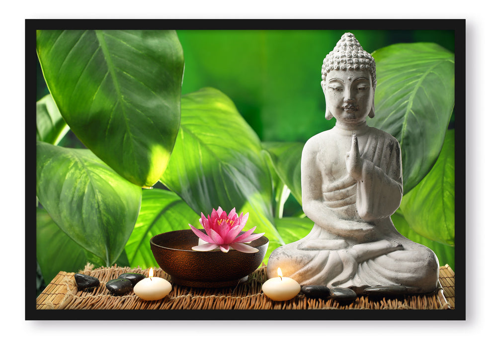 Pixxprint Seerose Buddha Statue, Poster mit Bilderrahmen