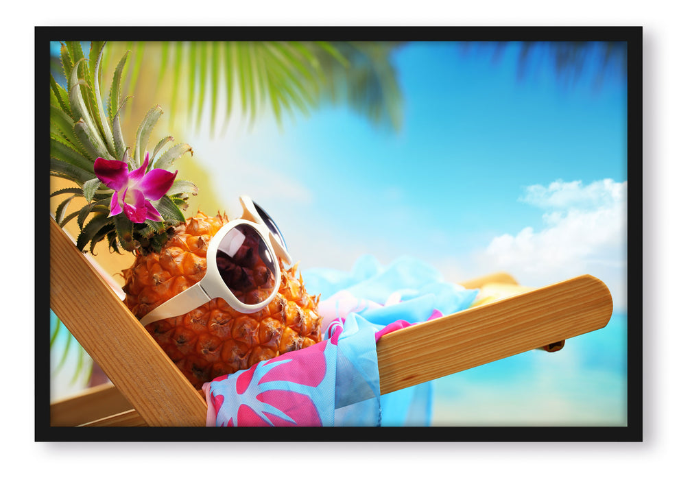 Pixxprint Ananas macht Urlaub, Poster mit Bilderrahmen