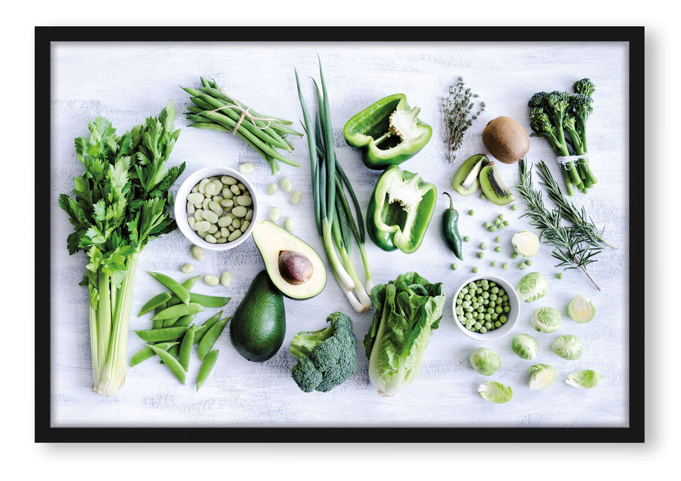 Pixxprint Grüne Gemüse Obst Vielfalt, Poster mit Bilderrahmen