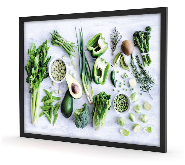 Grüne Gemüse Obst Vielfalt, Poster mit Bilderrahmen