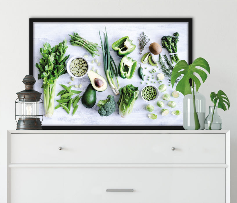 Grüne Gemüse Obst Vielfalt, Poster mit Bilderrahmen