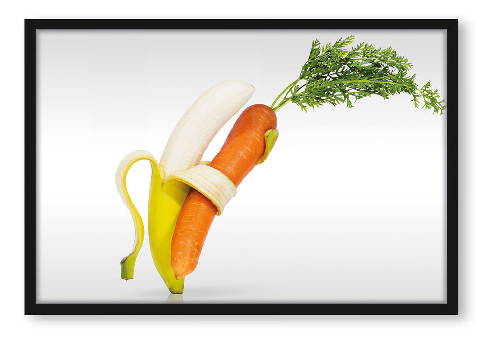 Pixxprint Tanz von Banane und Mohrrübe, Poster mit Bilderrahmen