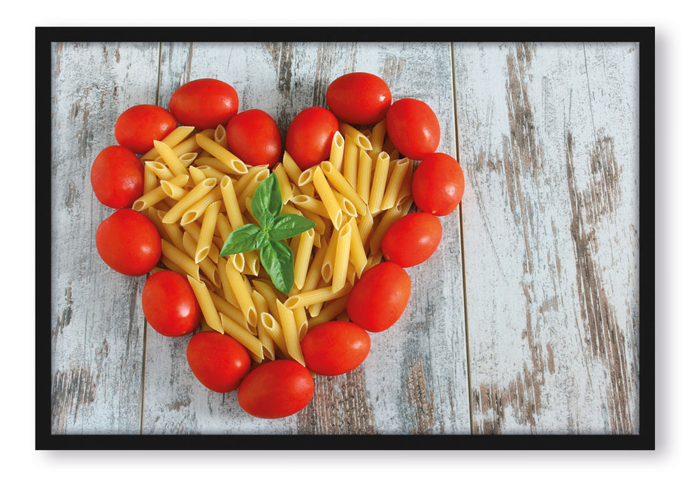 Pixxprint Nudelherz mit Tomaten umrandet, Poster mit Bilderrahmen