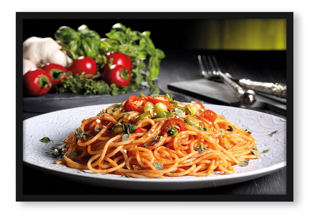 Pixxprint Leckere Spaghetti Italia, Poster mit Bilderrahmen